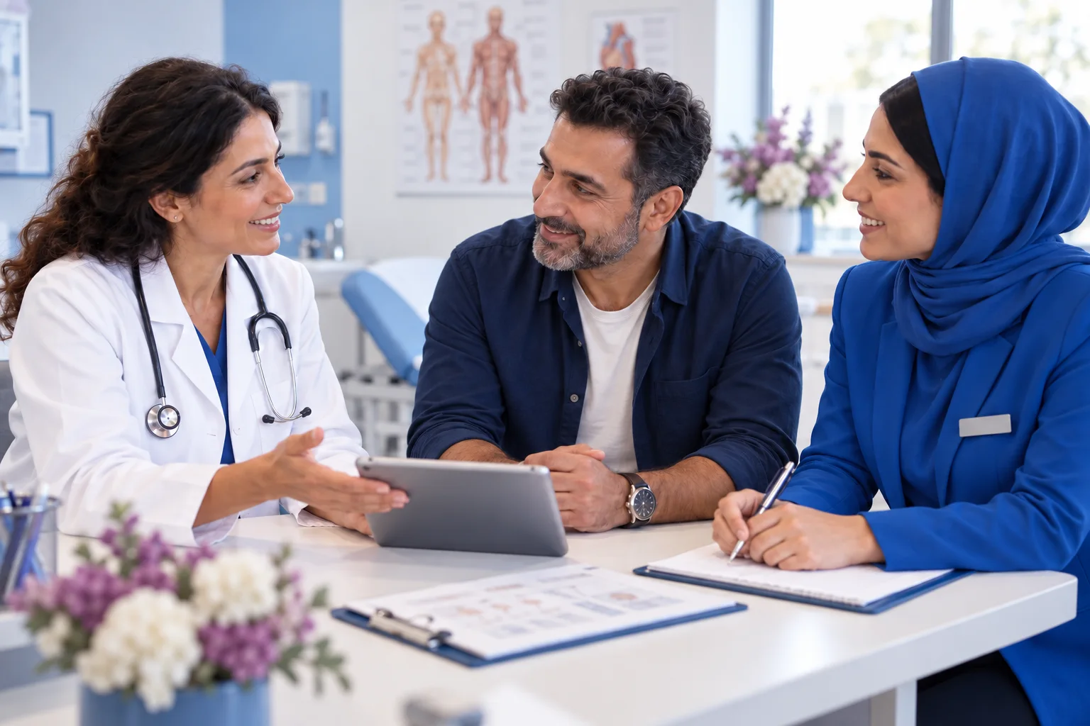 Illustration: patient, physician and coordinator.